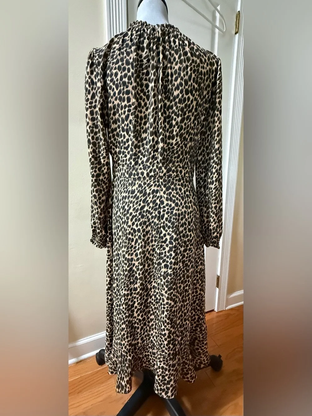 J. Crew Long-Sleeve Leopard Print Midi Dress - Black & Cream Size 8